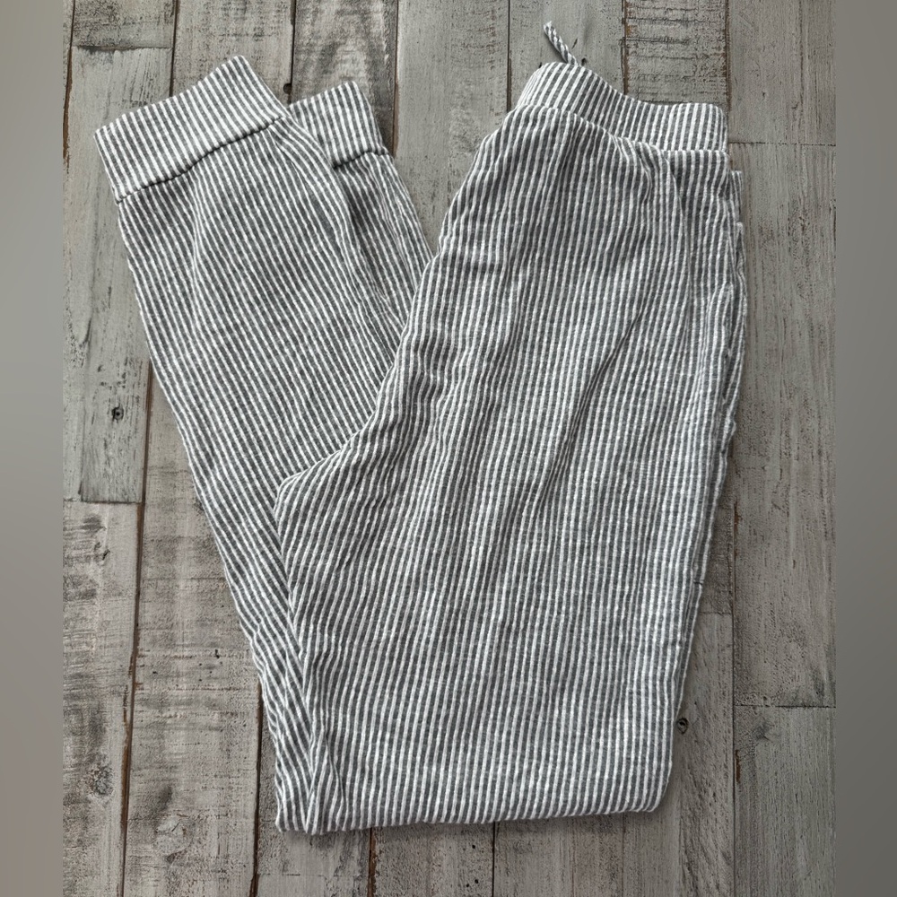 Caution To The Wind Women’s Gray and White Striped Joggers